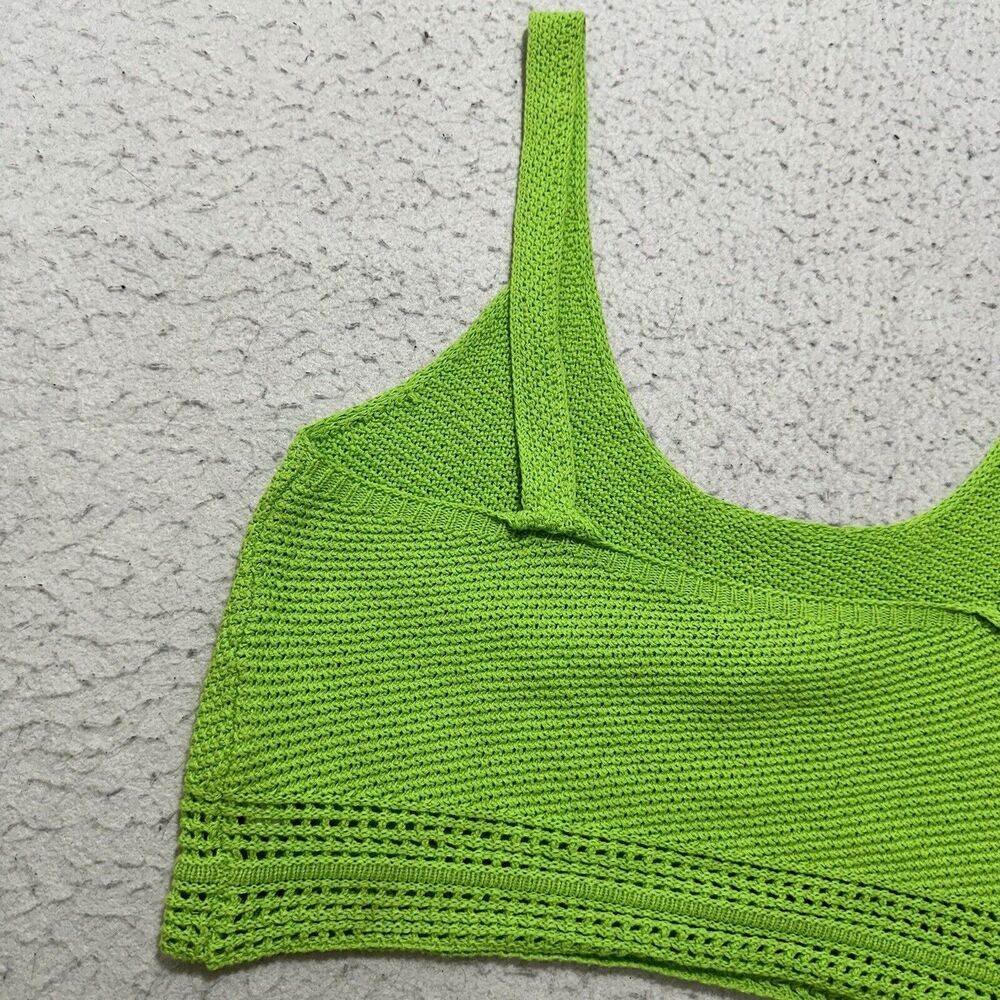 Forever 21 Women's Medium Sleeveless Cropped Tank Top Knit Lime Green Cotton - Picture 11 of 12